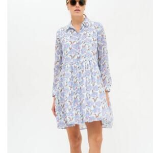 Oliphant Dress Women's Small Lucia Blue Floral Long Sleeve Mini Button-down NWT